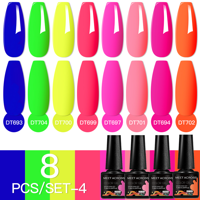 Nail Art Full Color - MEET ACROSS 8Pcs/Set Fuorescent Gel Nail