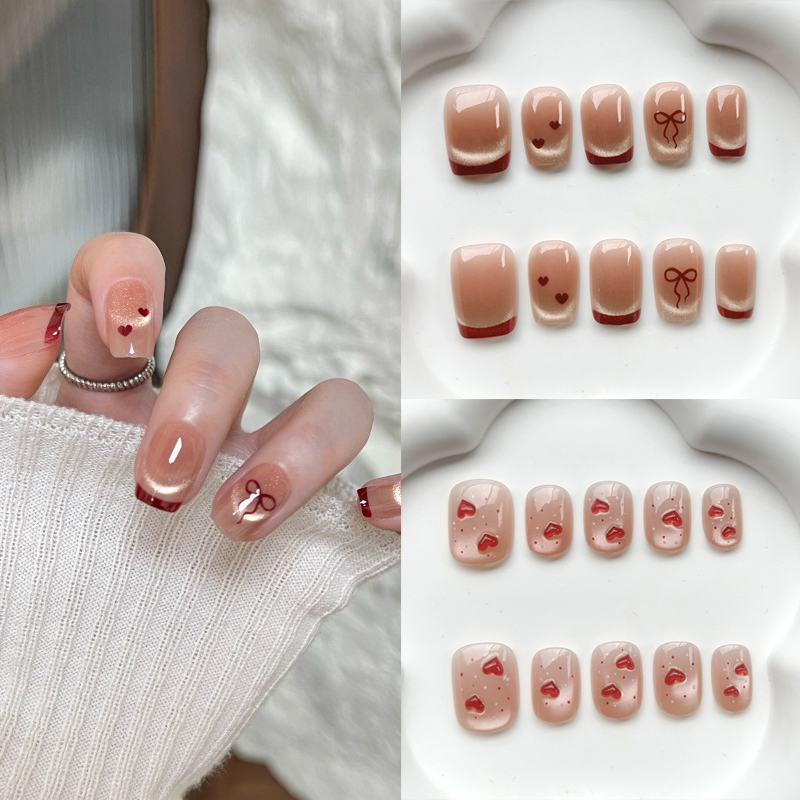 Nail Art French Nails - 10Pcs French Style Cute Sweetheart Nail