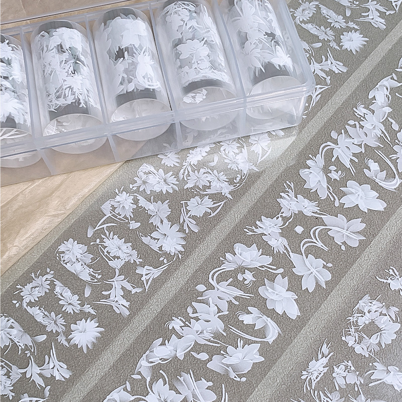Nail Foil Transfer - 6rolls/box White Flowers Nail Art Transfer