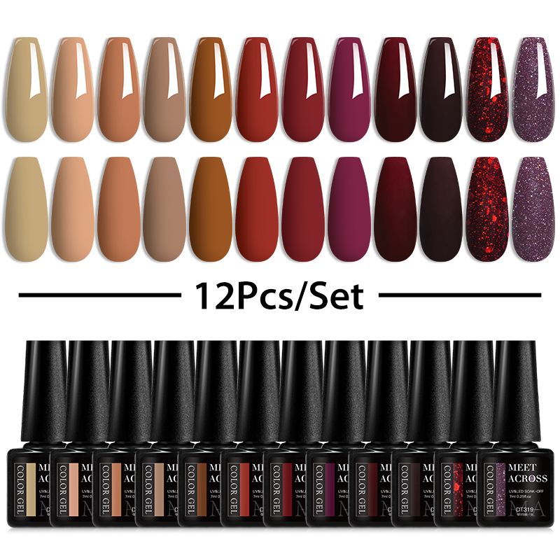 Nail Art Full Color - 10/12Pcs Gel Nail Polish Set Coffee