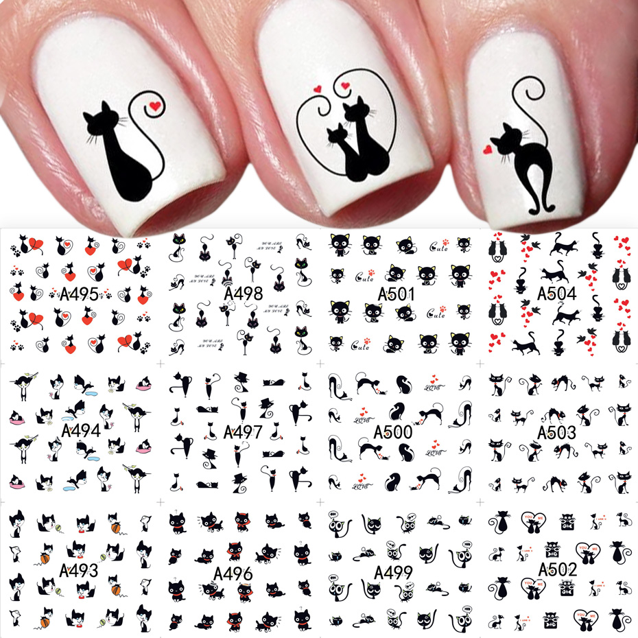 12pcs Black Cat Stickers Nail  - Nail Art Valentines Day review and price