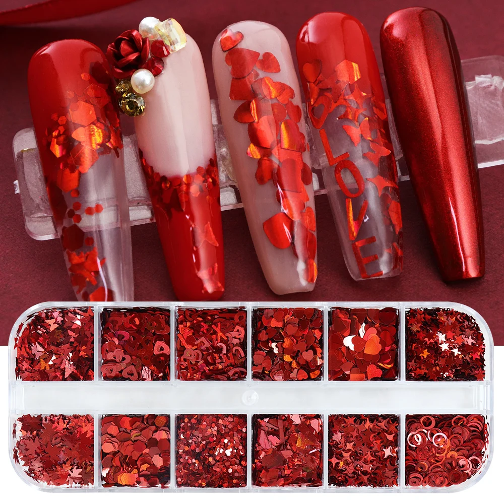 Holographic Red Nail Art Glitt - Nail Art Valentines Day review and price