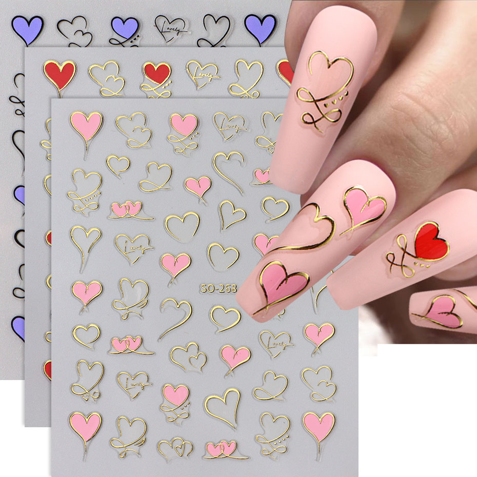 3pcs Y2K Gold Wave Line Heart  - Nail Art Valentines Day review and price