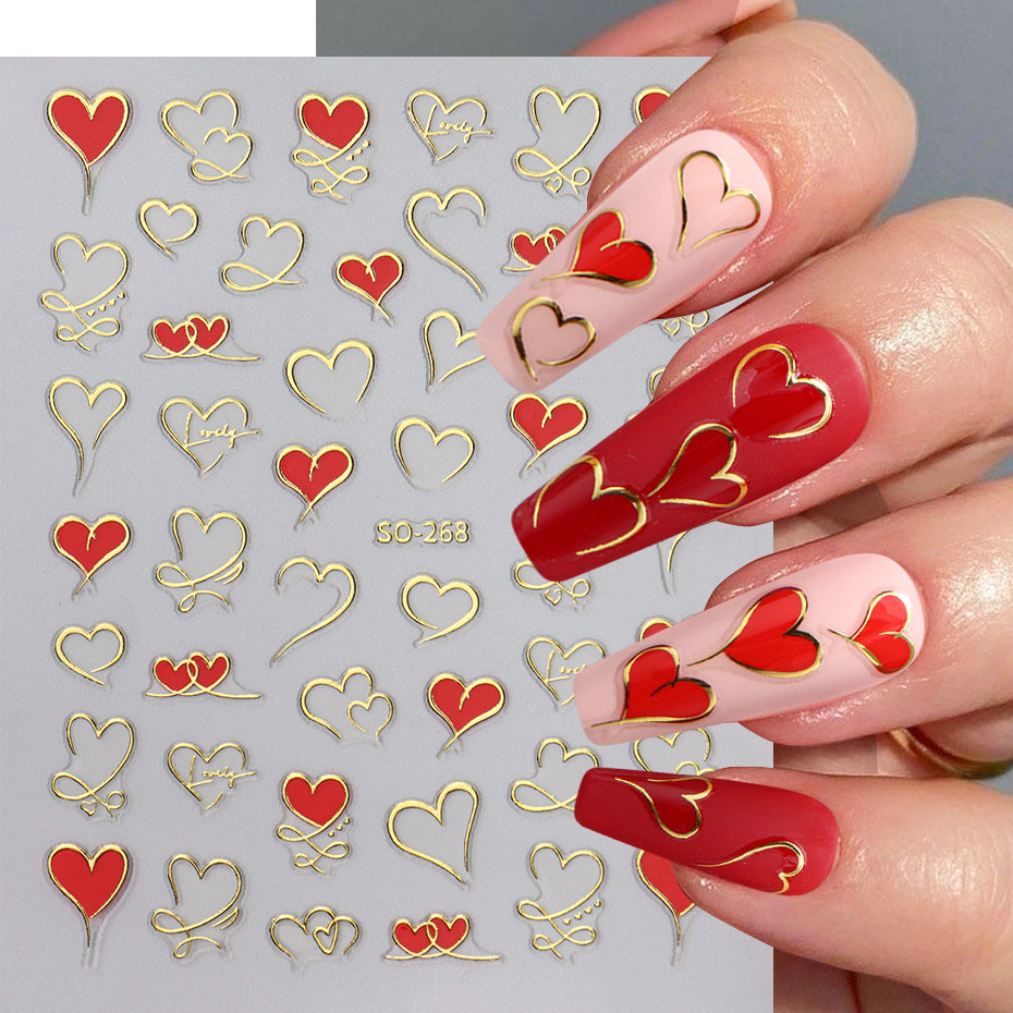 3pcs Y2K Gold Wave Line Heart  - Nail Art Valentines Day review and price